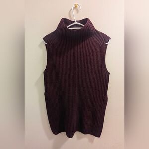 Wilfred Aritzia 100% Wool Knit Vest Turtleneck Deep Plum Sleeveless Sweater S